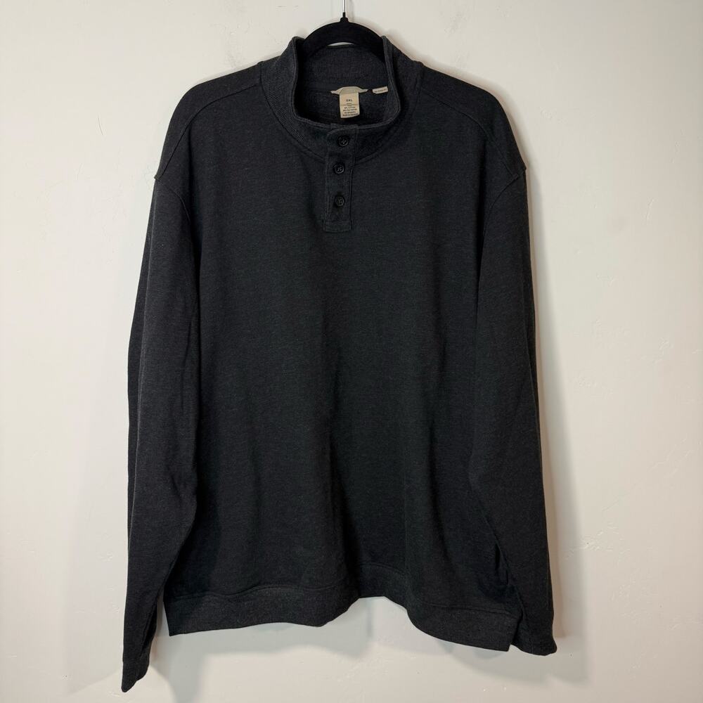 Duluth Trading Co Men's Pullover Quarter Button Sweatshirt Top Charcoal Gray XXL